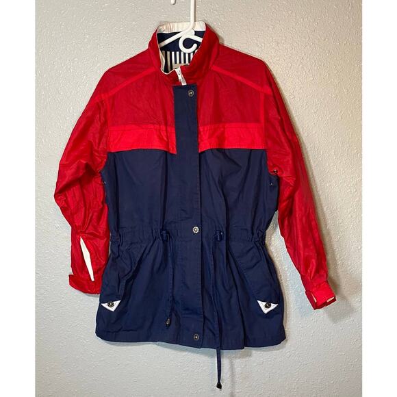 OutBrook Womens Medium Red Navy Parka Coat Jacket Full Zip 90s 80s - Picture 1 of 12